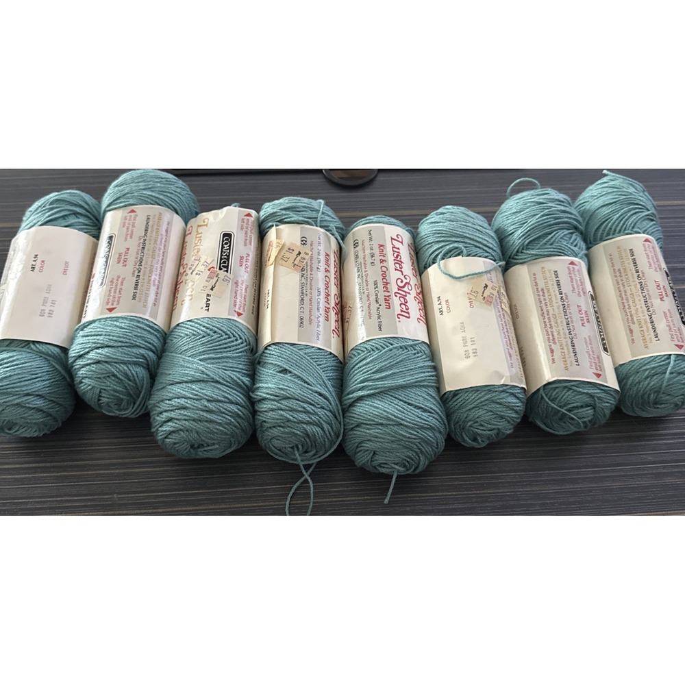 Coats & Clark Luster Sheen Yarn Lot Of 8 2oz Skeins #608 Pure Aqua